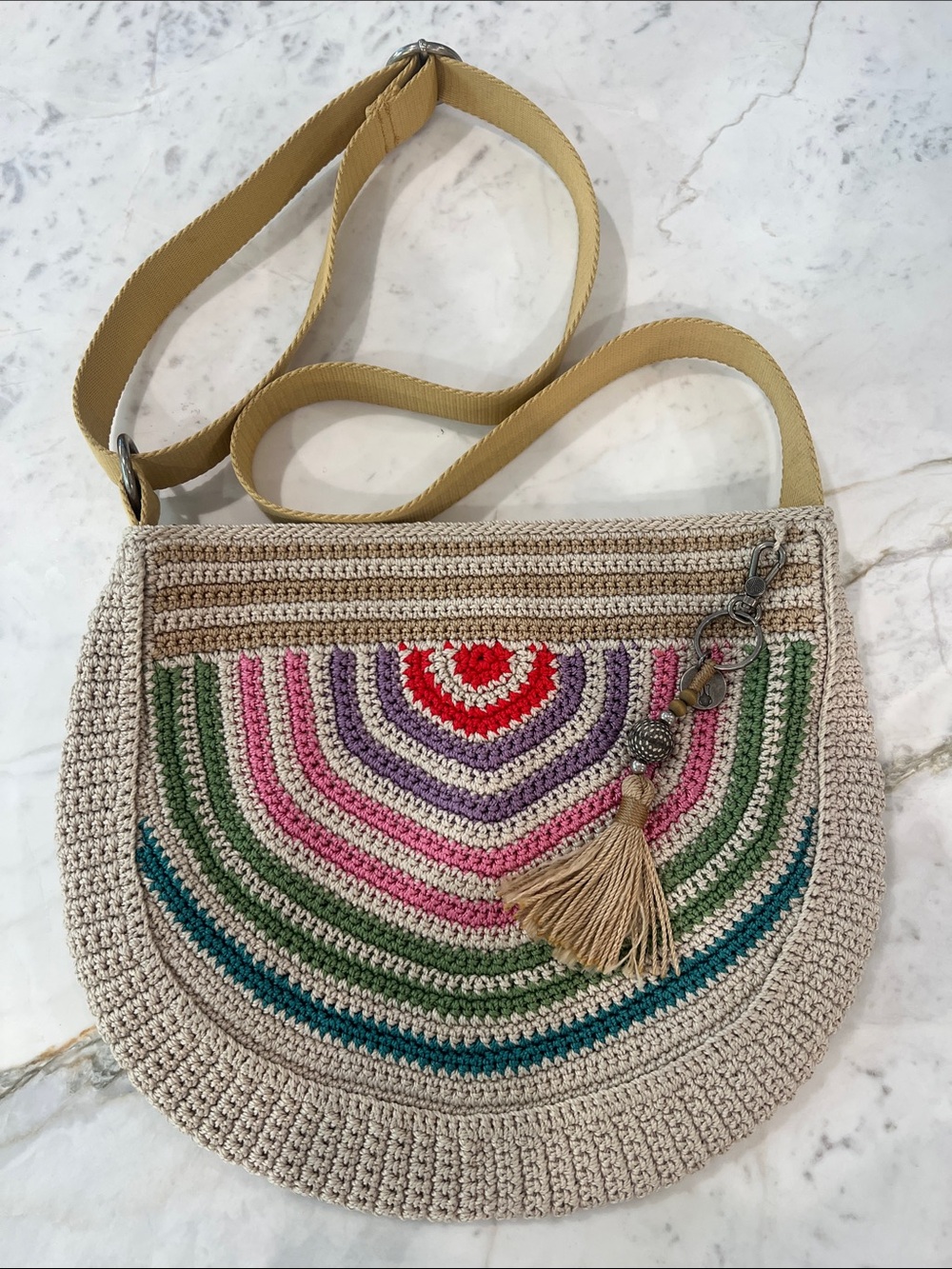 The Sak Crochet Crescent Rainbow Crossbody Handbag